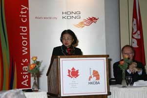 The Hong Kong Secretary for Justice, Ms Elsie Leung addressed a luncheon gathering   in Toronto on the Closer Economic Partnership Arrangement and the implementation of "One Country, Two Systems" in Hong Kong.